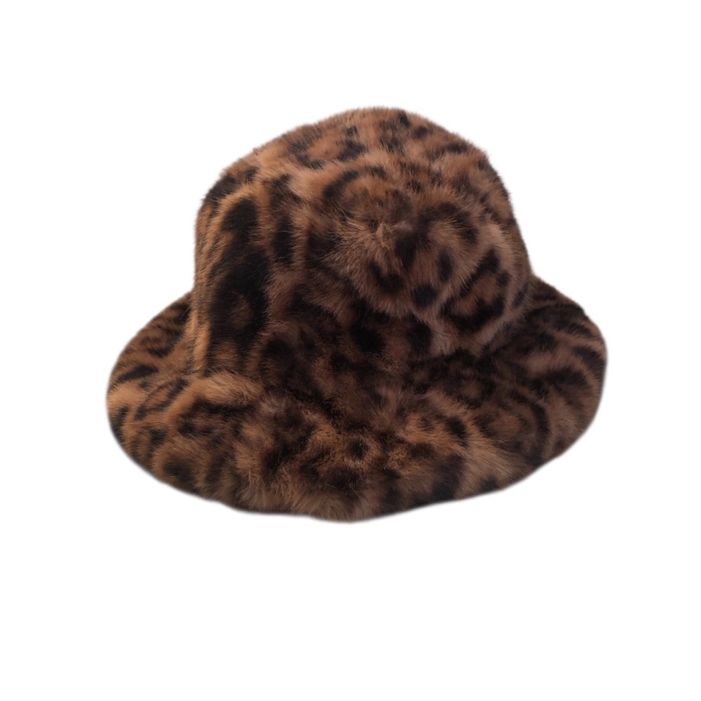 Mango Leopard Print Plush Bucket Hat New Without Tags